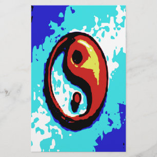 Yin Yang Sign Red en Blue Artistic Briefpapier