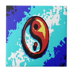 Yin Yang Sign Red en Blue Artistic Tegeltje