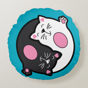 Yin Yang Slapende Katten In Zwart En Wit Rond Kussen