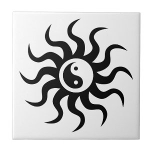 Yin-Yang Sun-Black/White Tegeltje