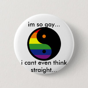 Yin-Yang-Symbol-Rainbow, hij is zo homo... ik neig Ronde Button 5,7 Cm