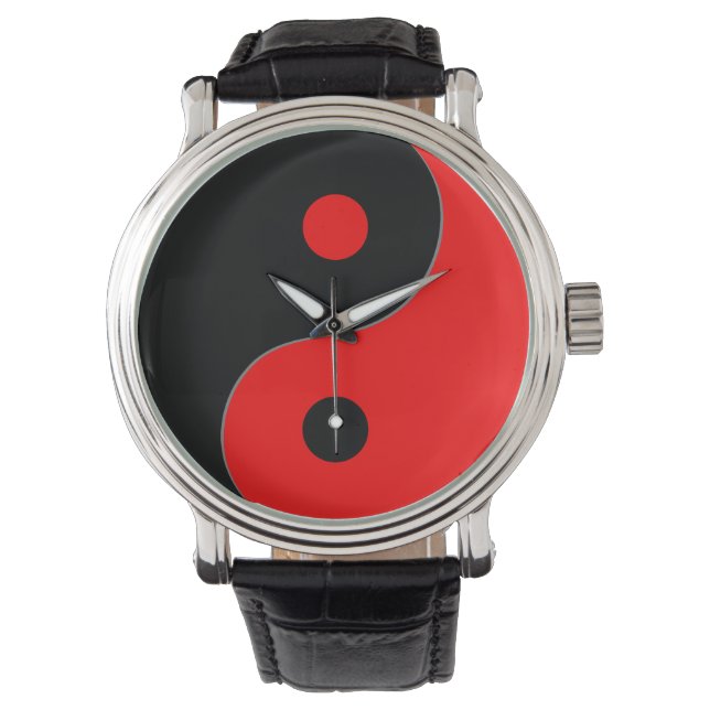 Yin Yang Symbool in Rood & Zwart Horloge (Voorkant)