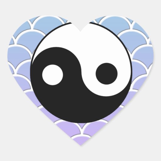 Yin Yang Symbool op Wave Achtergrond Hart Sticker (Voorkant)