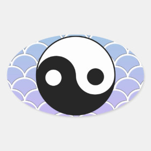 Yin Yang Symbool op Wave Achtergrond Ovale Sticker