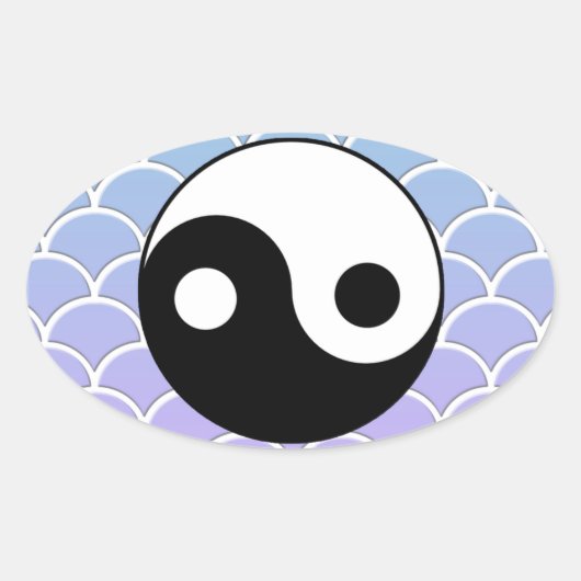 Yin Yang Symbool op Wave Achtergrond Ovale Sticker (Voorkant)