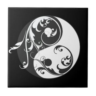 Yin Yang Symbool schuiven (zwart) Tegeltje