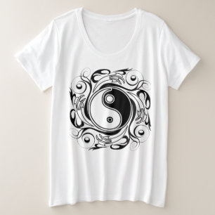 Yin & Yang Symbool Zwart en Wit Tatoeage Stijl Grote Maat T-shirt