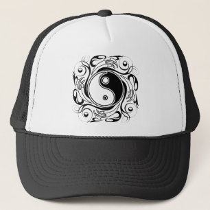 Yin & Yang Symbool Zwart en Wit Tatoeage Stijl Trucker Pet