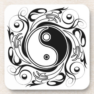 Yin & Yang Symbool Zwart en Wit Tattoo Stijl Bier Onderzetter