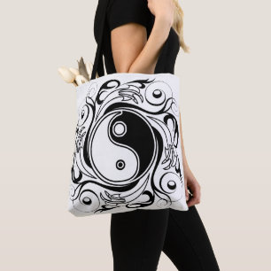 Yin & Yang Symbool Zwart en Wit Tattoo Stijl Draagtas