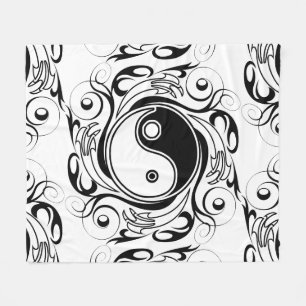 Yin & Yang Symbool Zwart en Wit Tattoo Stijl Fleece Deken