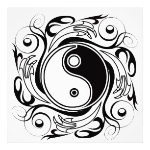 Yin & Yang Symbool Zwart en Wit Tattoo Stijl Foto Afdruk
