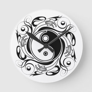 Yin & Yang Symbool Zwart en Wit Tattoo Stijl Ronde Klok