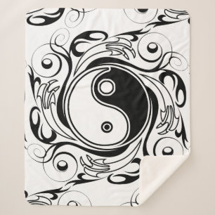 Yin & Yang Symbool Zwart en Wit Tattoo Stijl Sherpa Deken