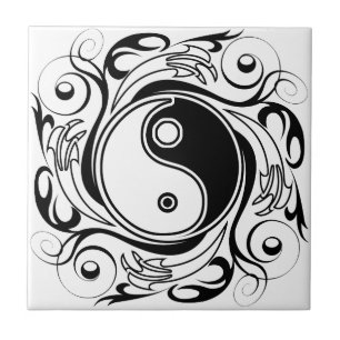 Yin & Yang Symbool Zwart en Wit Tattoo Stijl Tegeltje