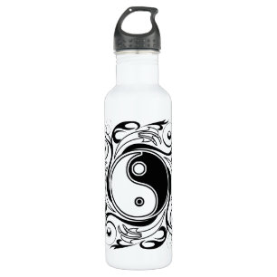 Yin & Yang Symbool Zwart en Wit Tattoo Stijl Waterfles