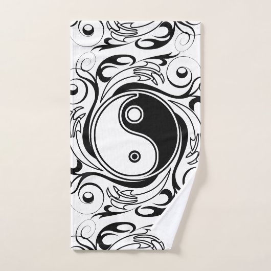 Yin & Yang Symbool Zwart-wit Tattoo Stijl Bad Handdoek (Handdoek)