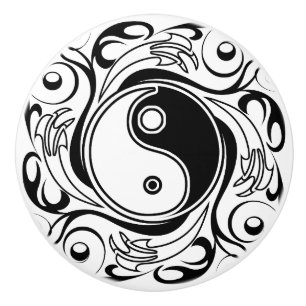Yin & Yang Symbool Zwart-wit Tattoo Stijl Keramische Knop