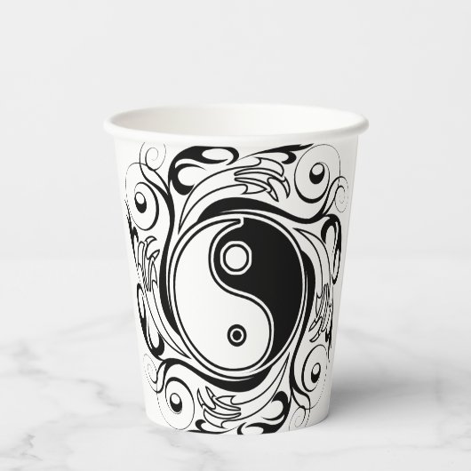 Yin & Yang Symbool Zwart-wit Tattoo Stijl Papieren Bekers (Achterkant)