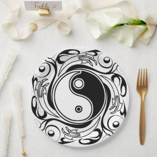 Yin & Yang Symbool Zwart-wit Tattoo Stijl Papieren Bordje