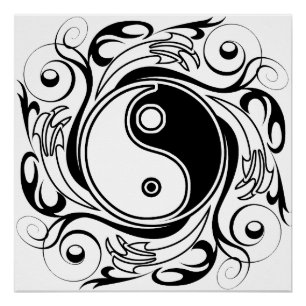 Yin & Yang Symbool Zwart-wit Tattoo Stijl Perfect Poster