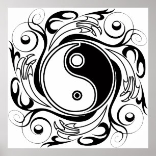 Yin & Yang Symbool Zwart-wit Tattoo Stijl Poster