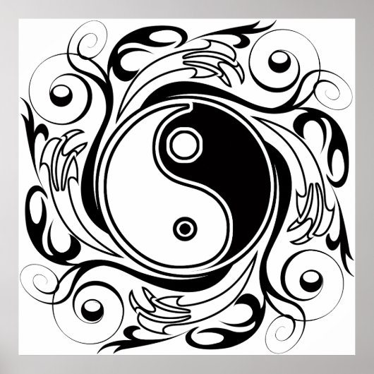 Yin & Yang Symbool Zwart-wit Tattoo Stijl Poster (Voorkant)