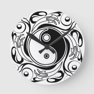 Yin & Yang Symbool Zwart-wit Tattoo Stijl Ronde Klok