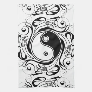 Yin & Yang Symbool Zwart-wit Tattoo Stijl Theedoek
