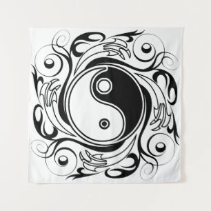 Yin & Yang Symbool Zwart-wit Tattoo Stijl Wandkleed