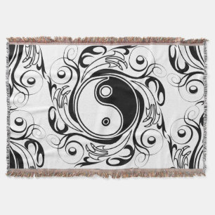 Yin & Yang Symbool Zwarte en Witte Tattoo Stijl Deken