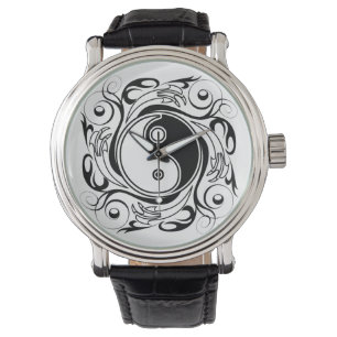 Yin & Yang Symbool Zwarte en Witte Tattoo Stijl Horloge
