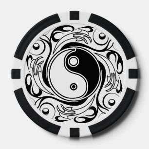 Yin & Yang Symbool Zwarte en Witte Tattoo Stijl Poker Chips