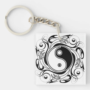 Yin & Yang Symbool Zwarte en Witte Tattoo Stijl Sleutelhanger