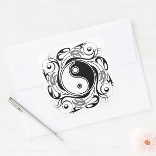 Yin & Yang Symbool Zwarte en Witte Tattoo Stijl Vierkante Sticker