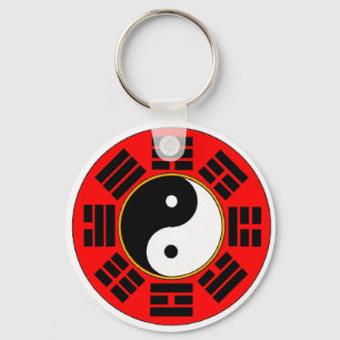 Yin Yang Taoist Chinese Red Bagua Trigram Sleutelhanger