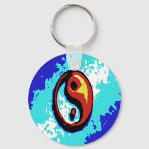Yin Yang-teken Rood en Blauw Artistiek Sleutelhanger