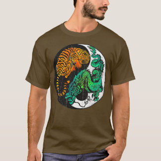 Yin Yang Tiger Dragon Retro Tattoo Style MMA Marti T-shirt