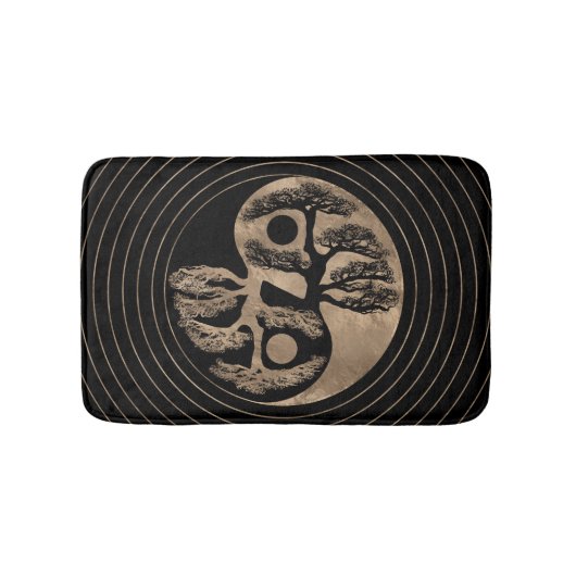 Yin Yang Tree Black en Gold Badmat (Voorkant)