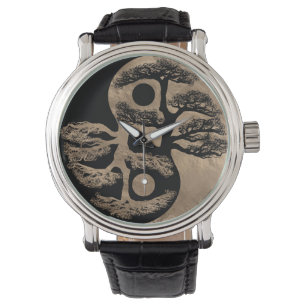 Yin Yang Tree Black en Gold Horloge