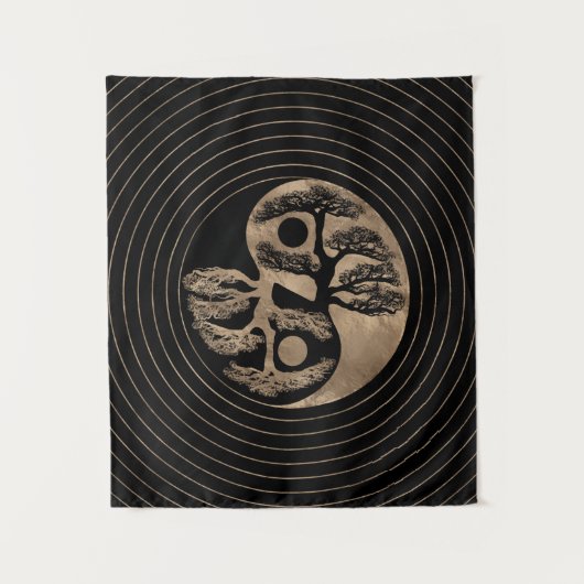Yin Yang Tree Black en Gold Wandkleed (Voorkant)
