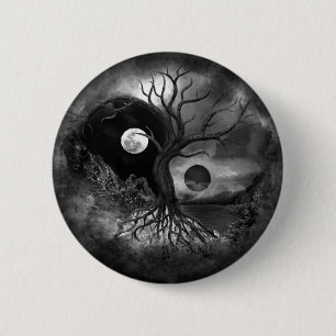 Yin Yang Tree Landscape Black and White Ronde Button 5,7 Cm