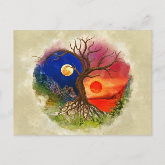 Yin Yang Tree Landschap Briefkaart (Voorkant)