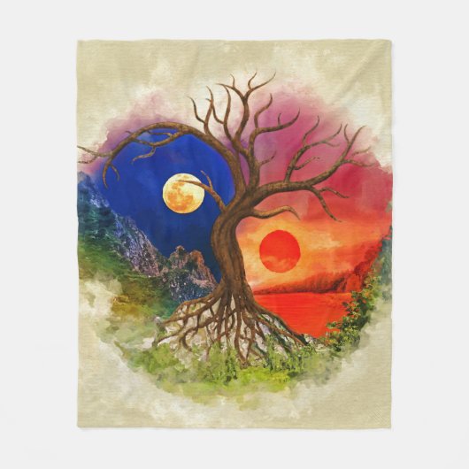 Yin Yang Tree Landschap Fleece Deken (Voorkant)