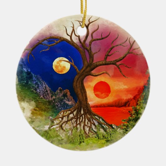 Yin Yang Tree Landschap Keramisch Ornament (Voorkant)
