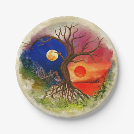 Yin Yang Tree Landschap Papieren Bordje (Voorkant)