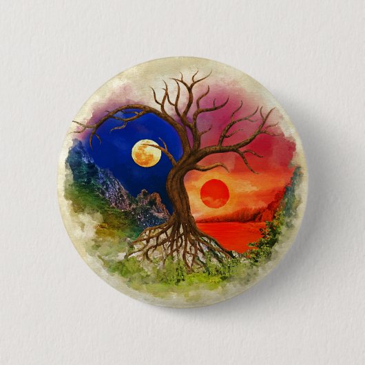 Yin Yang Tree Landschap Ronde Button 5,7 Cm (Voorkant)