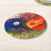 Yin Yang Tree Landschap Ronde Kartonnen Onderzetter (Gebogen)