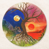 Yin Yang Tree Landschap Ronde Kartonnen Onderzetter (Voorkant)