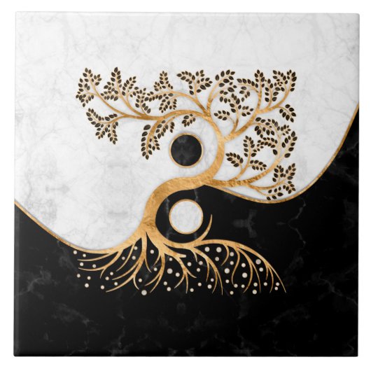 Yin Yang Tree - Marbles and Gold Tegeltje (Voorkant)